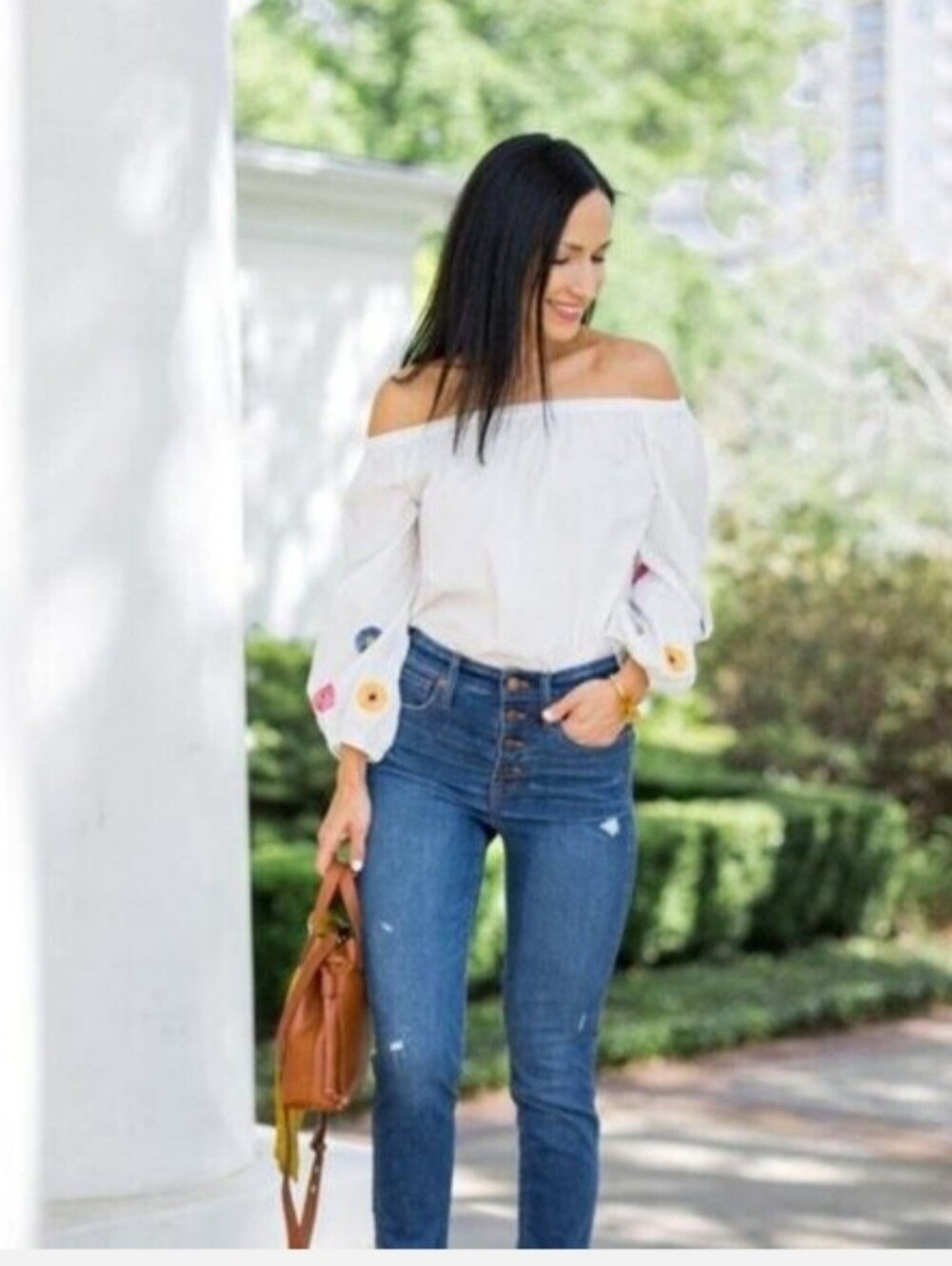 Madewell Women's White Embroidered Long Sleeve Off The Shoulder Top - Size XS